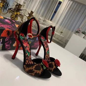 Prowow New Fashion Style Black Women Summer Sandals Секси Open-Toe Flower Buckle Strap Thin High Heel Sandals Party Shoes Woman