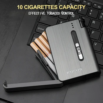 Нова автоматична портсигар 10шт цигари капацитет може да се монтира запалка метална кутия за мъже само за хубав подарък дропшиппинг