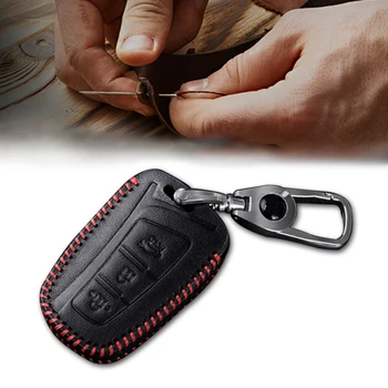 Кожен калъф за дистанционно на ключа на автомобила Чанта за носене за HYUNDAI 3 бутона смарт ключ лукс истинска ръка шевове Червена Линия 1 бр. тип G